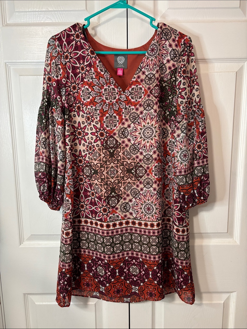 Vince Camuto Multicolor Boho Medallion V-Neck Tunic Dress Sz 8 EUC